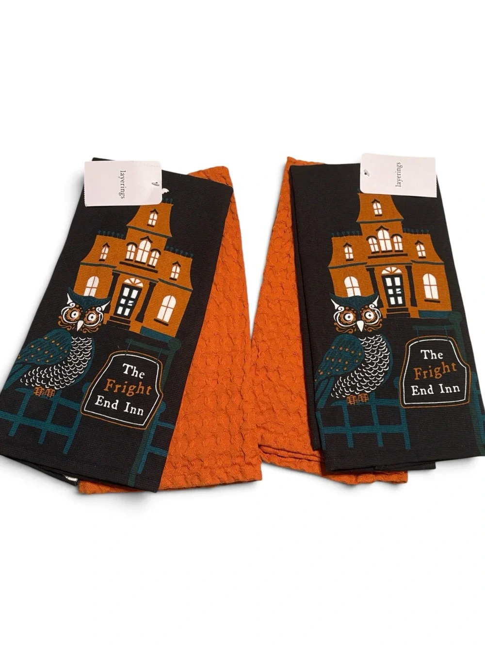 Halloween Dish Towel Bundle Spooky Hotel Owl Decor 4 Piece Set